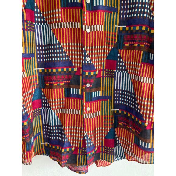 VINTAGE | Marcus by Neiman Marcus Linen Blend Abstract Pattern Button-Down Shirt - Picture 15 of 16